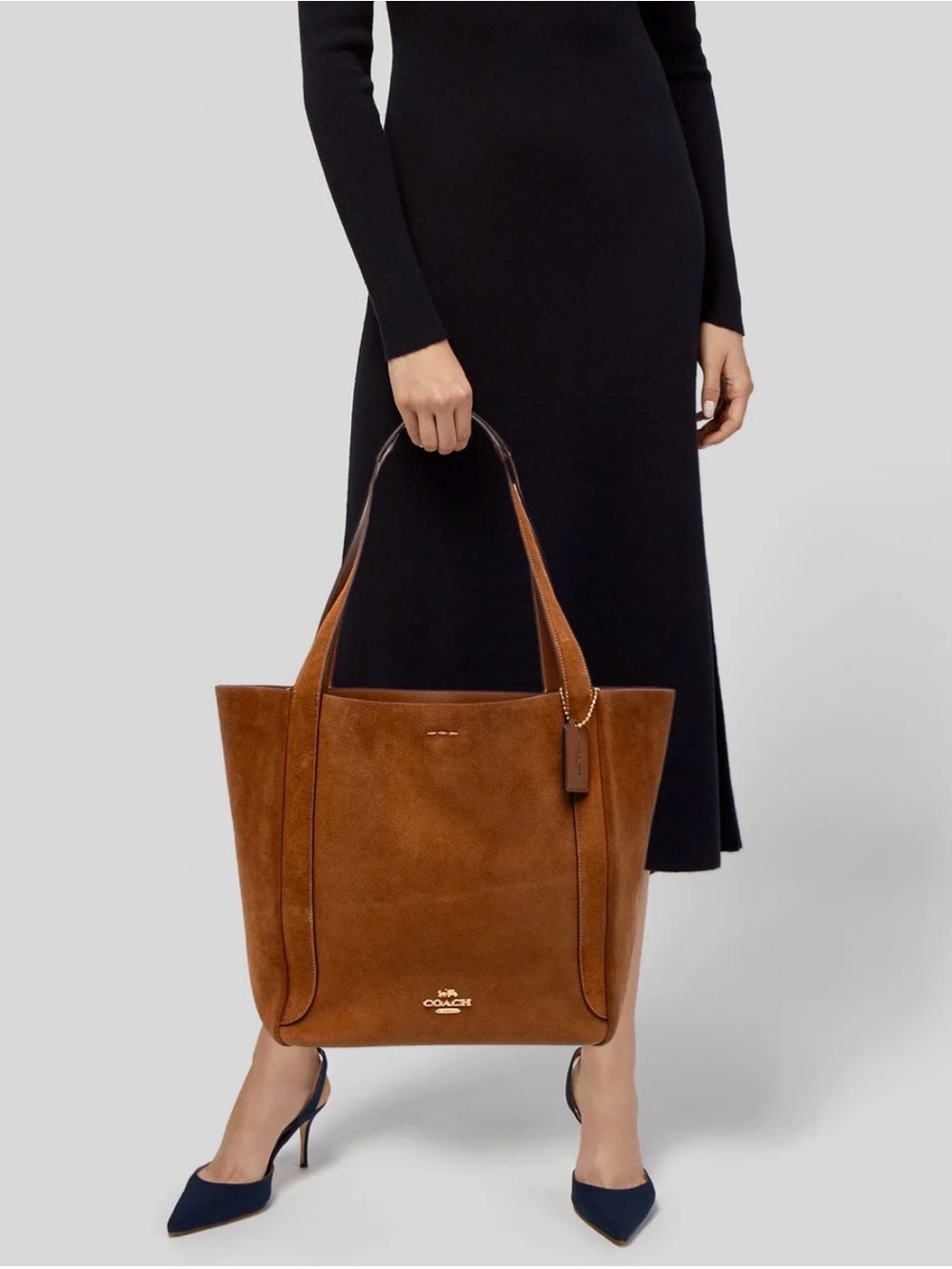 Coach Suede/Leather Hadley Tote in Chestnut Brown with Gold Logo - GUC - Picture 2 of 13